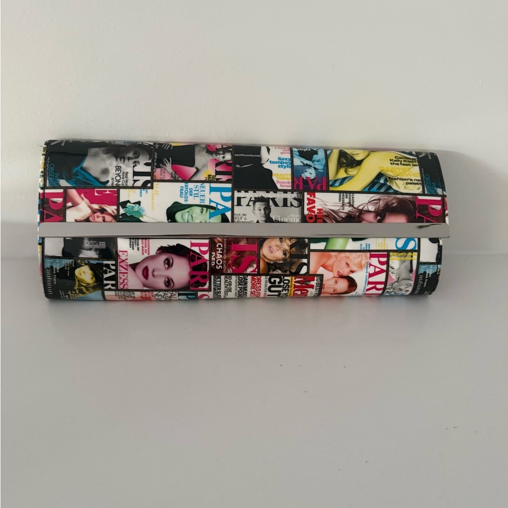 Vintage 70s Paris Magazine Print Hard Shell Clutch Pop Art Crossbody